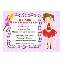 Tu Tu Excited Cute Ballerina Birthday Party invite