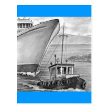 Tug Boat Towing Cruise Ship Postcards