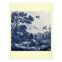 Tuile bleue antique de Delft - bétail et oiseaux Faire-parts