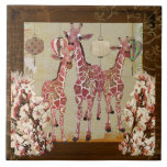 Tuile rose de fleurs de cerisier de girafes carreaux