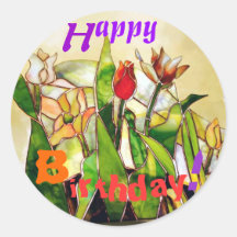 Tulip Ground Happy Birthday Art Sticker orange シール・ステッカー