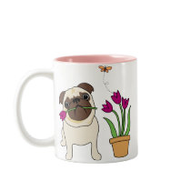 Tulip Pug and Butterfly Mugs - Text Optional