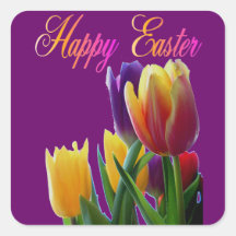 Tulipes heureuses de Pâques Stickers Carrés