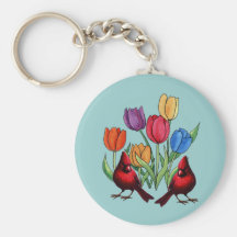 Tulips and Cardinals Key Chain