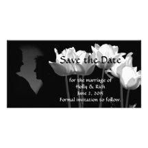 Tulips, B&W Save the Date Picture Card