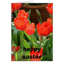 tulips, happy easter greeting card