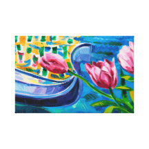 Tulips(Tulipa) in front of ocean and gondola Gallery Wrapped Canvas