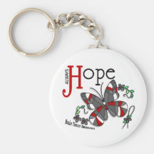 Tumeur cérébrale de papillon en verre souillé porte-clefs