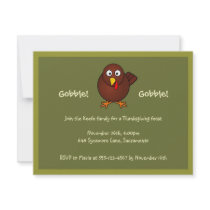 Turkey gobble Thanksgiving green brown invitation