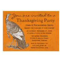 Turkey Thanksgiving Party Custom Invite