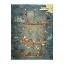 Turkish galleys in battle, c.1636 stretched canvas print
