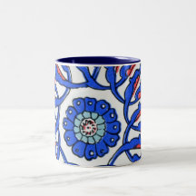 Turkish Tile Blue Flower Macro Pattern Coffee Mug
