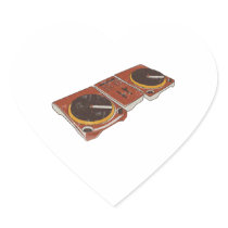 Turntable Double DJ Grunged Graphic Heart Stickers