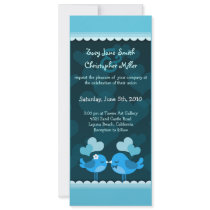 Turqouise Love Birds Long Wedding Invitation