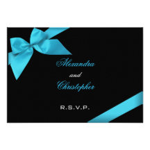 Turquise Ribbon Wedding RSVP Custom Invitation