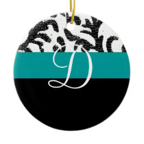 Turquoise and Black Floral Monogram