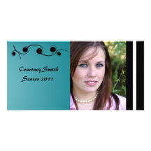 Turquoise and Black Personalized Senior Photo Card