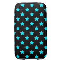 Turquoise and Black Star Pattern iPhone 3 Tough Cases