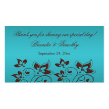 Turquoise and Brown Floral Wedding Favour Tag Business Card