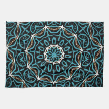 turquoise and brown pattern kitchen towel