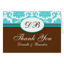 Turquoise and Brown Wedding Thank You Cards