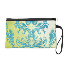 turquoise and lime green ornate damask wristlet clutches