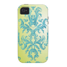 turquoise and lime green ornate damask iPhone 4 covers