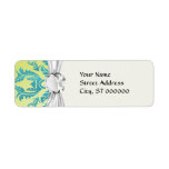 turquoise and lime green ornate damask return address label