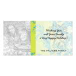 turquoise and lime green ornate damask photo greeting card