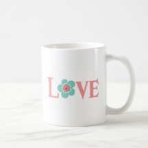Turquoise and Pink Flower Love Mugs