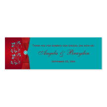 Turquoise and Red Floral Wedding Favour Tag Business Cards
