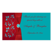 Turquoise and Red Floral Wedding Favour Tag Business Cards