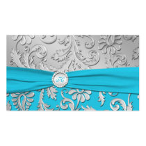 Turquoise and Silver Damask Wedding Favour Tag
