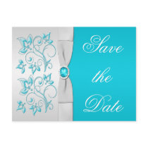 Turquoise and Silver Floral Save the Date Post Card