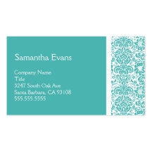 Turquoise and White Damask Business Card