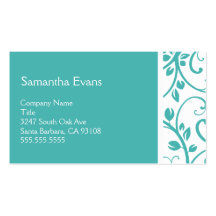 Turquoise and White Floral Vine Business Card