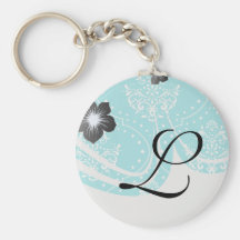 turquoise and white henna style damask. key chain