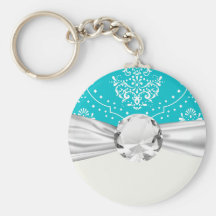 turquoise and white henna style damask keychains