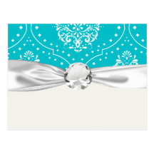 turquoise and white henna style damask post card