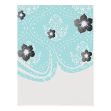 turquoise and white henna style damask. post card