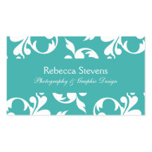 Turquoise and White Swirling Vine Business Card