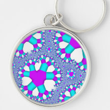 Turquoise Aqua and Purple Fractal Art Key Chain