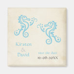 Turquoise Aqua Sea Horse Pair Save the Date Magnet