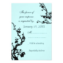 Turquoise Black Floral RSVP Wedding Card Custom Invitation