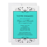 Turquoise & Black Scroll Engagement Invitations