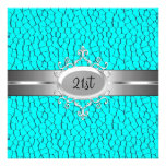 Turquoise Black Silver Jewel 21st Birthday Party Custom Invitation