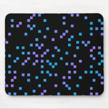 Turquoise, Blue and Purple Squares on Black. Mouse Pads