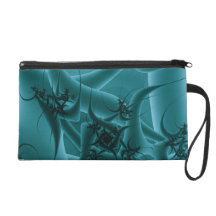 Turquoise Blue and Teal Fractal Art Design. Wristlet Clutches