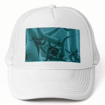Turquoise Blue and Teal Fractal Art Design. Trucker Hat