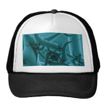 Turquoise Blue and Teal Fractal Art Design. Mesh Hats